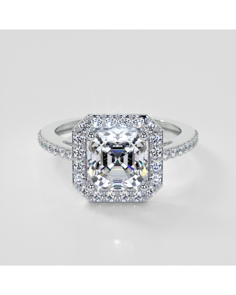Lab Grown Diamond Asscher Cut Halo Filigree Style Engagement Ring