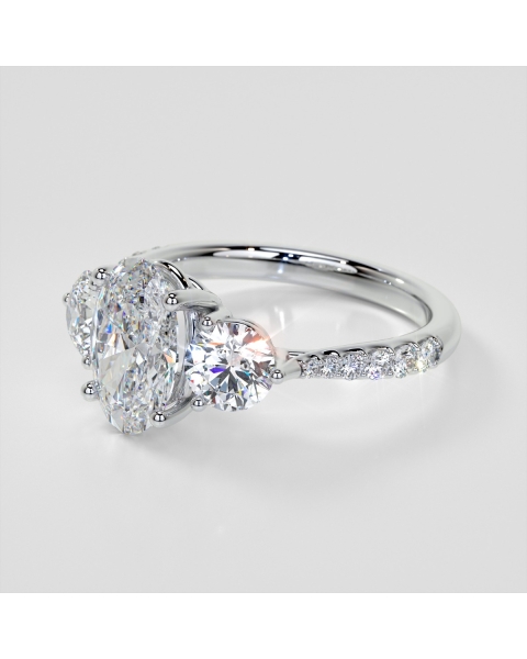 Lab Grown Diamond Oval Cut Three-Stone Engagement Ring with Accents