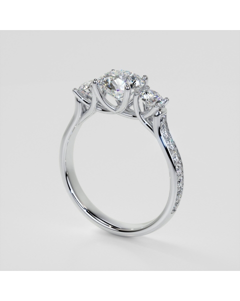 Lab Grown Diamond Round Cut Three Stone Trellis Engagement Ring
