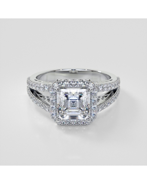 Lab Grown Diamond Asscher Cut Split Shank Engagement Ring with Filigree Setting