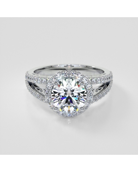 Lab Grown Diamond Round Cut Engagement Ring with Filigree Split Shanks