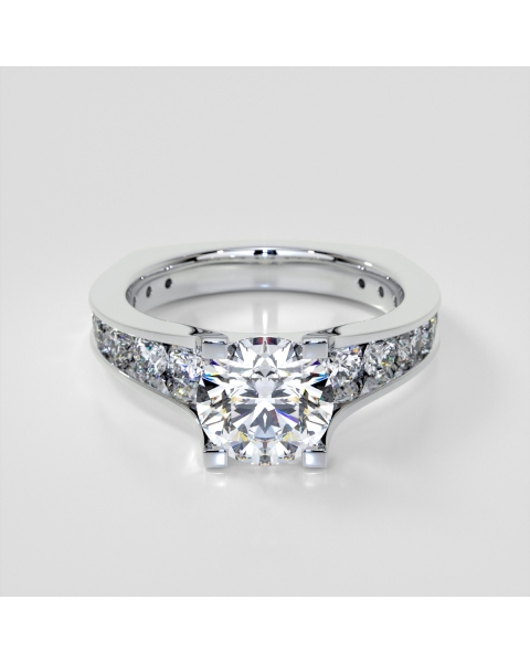 Lab Grown Diamond Round Cut Euro Style Engagement Ring with Channel Set Accents