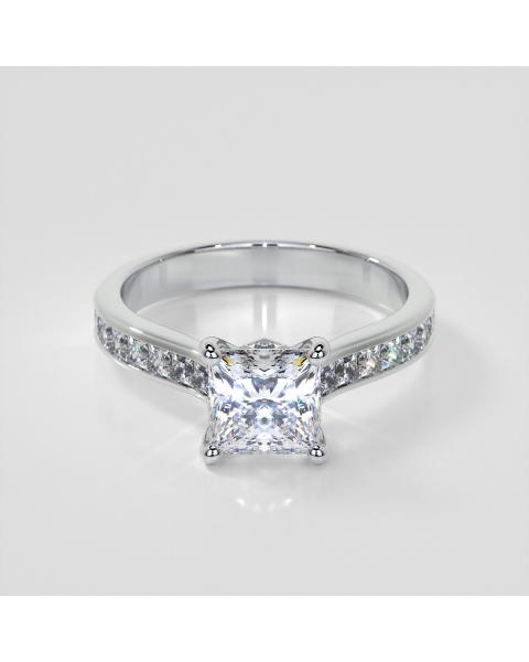 Lab Grown Diamond Princess Cut Channel Set Cathedral Style Engagement Ring