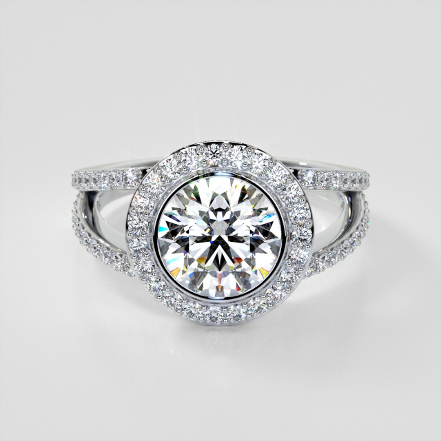 Lab Grown Diamond Round Cut Split Shank Halo Engagement Ring