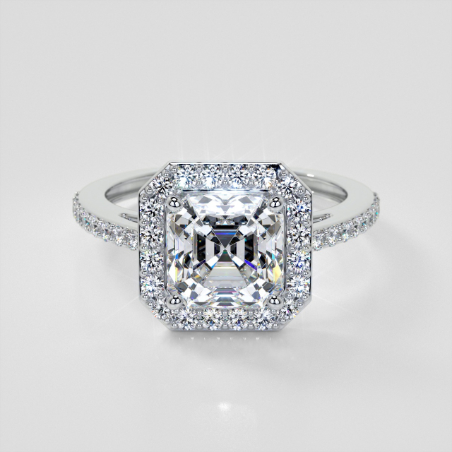 Lab Grown Diamond Asscher Cut Halo Filigree Style Engagement Ring