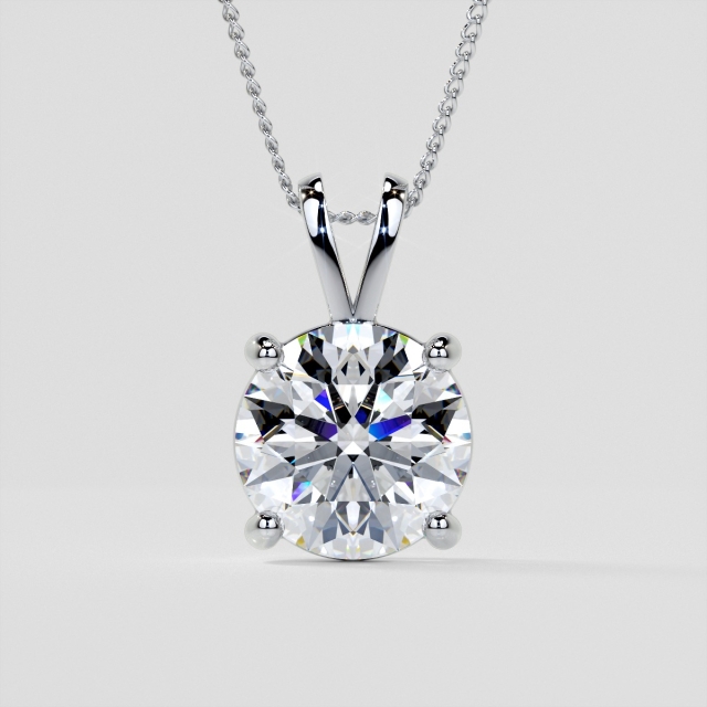 Lab Grown Diamond Round Cut Solitaire Pendant With Diamond Cut Cable Chain