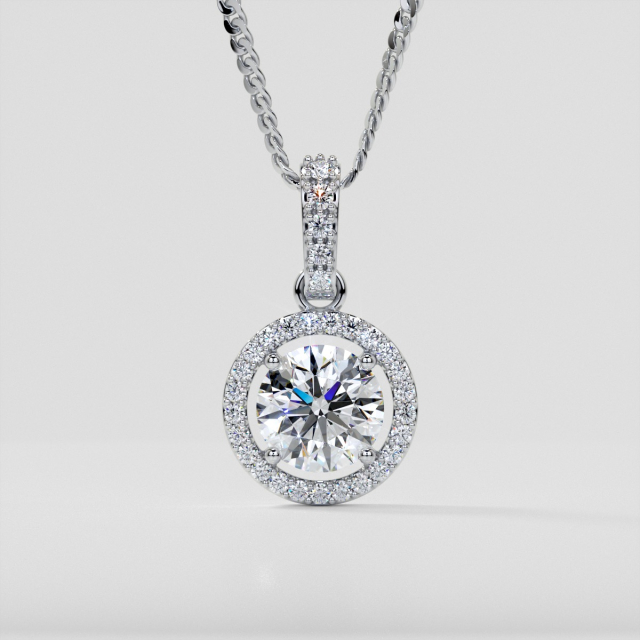 2.33CT Lab Grown Diamond Round Cut Embellished Bail and Halo Pendant