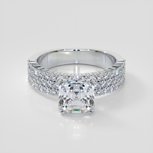 Lab Grown Diamond Three-Row Pavé-Style Asscher Cut Engagement Ring