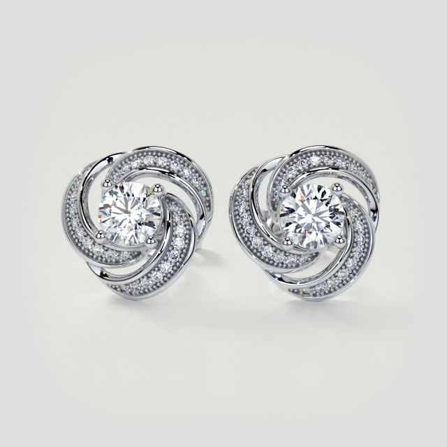 1.81CT Lab Grown Diamond Round Cut Swirl Halo Earrings