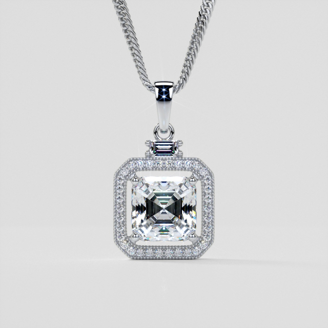 3.3CT Lab Grown Diamond Asscher Cut Halo Pendant
