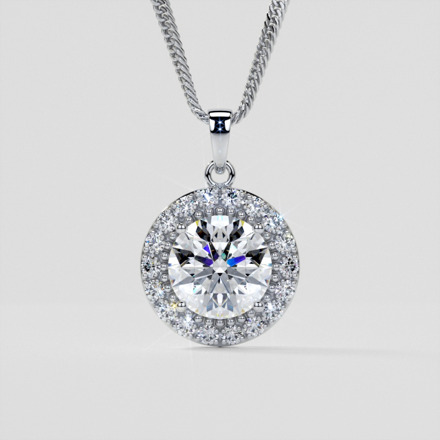 2.22CT Round Cut Prong Set Tier Halo Pendant
