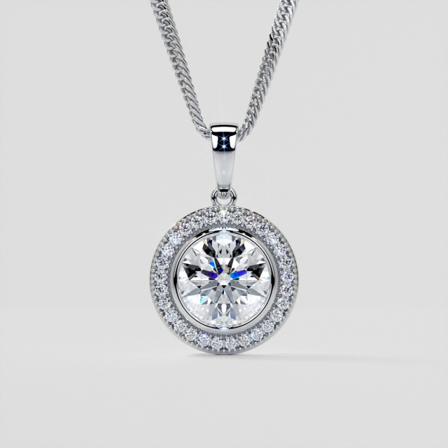 2.15CT Lab Grown Diamond Round Cut Slider Halo Pendant