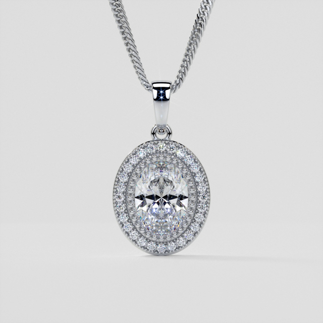 2.74CT Lab Grown Diamond Oval Cut Prong Set Double-Tier Halo Pendant