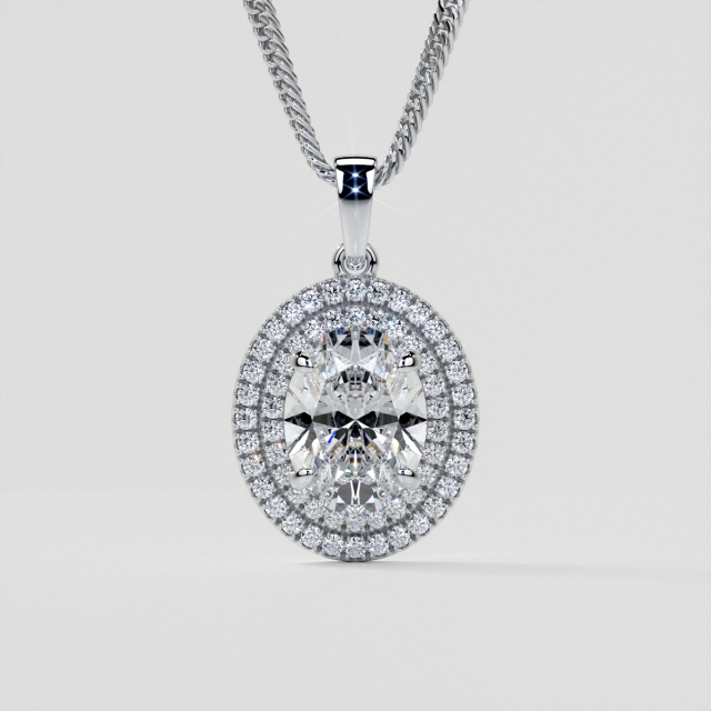 3.45CT Lab Grown Diamond Oval Cut Prong Set Double Tier Halo Pendant