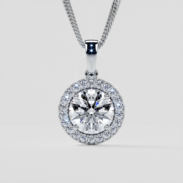 4.36CT Lab Grown Diamond Round Cut Milgrain Tier Halo Pendant