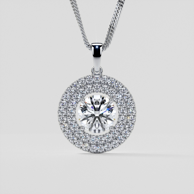 2.75CT Lab Grown Diamond Round Cut Double Pave Style Halo Pendant