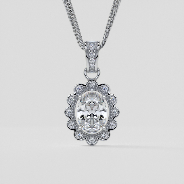 1.65CT Lab Grown Diamond Oval Cut Halo Pendant