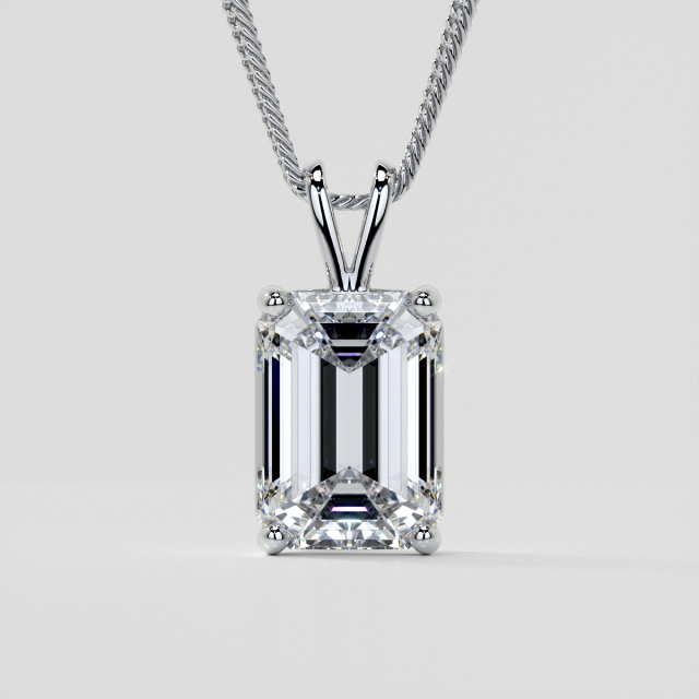 Lab Grown Diamond Emerald Cut Solitaire Pendant With Diamond Cut Cable Chain