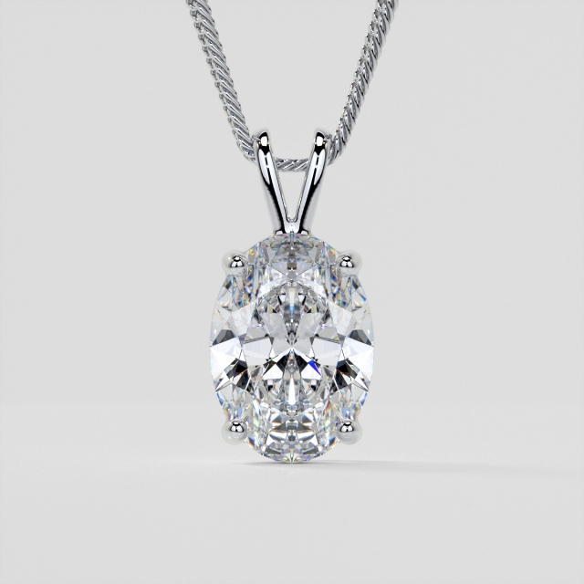 Lab Grown Diamond Oval Cut Solitaire Pendant With Diamond Cut Cable Chain
