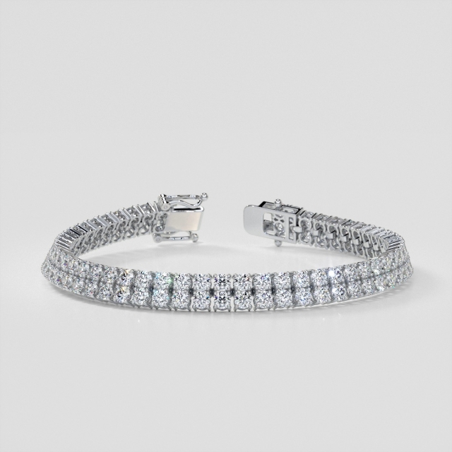 Lab Grown Diamond Round Cut Double Tier Tennis Bracelet in 14K Gold