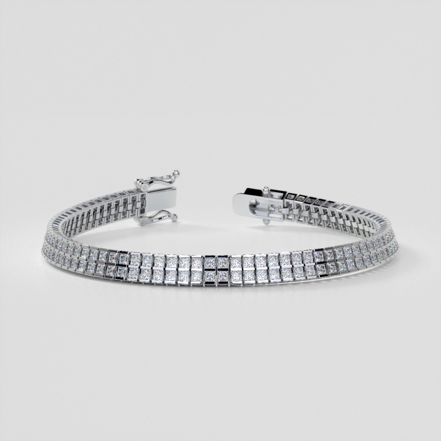 Lab Grown Diamond Princess Cut Double Tier Tennis Bracelet in 14k Gold