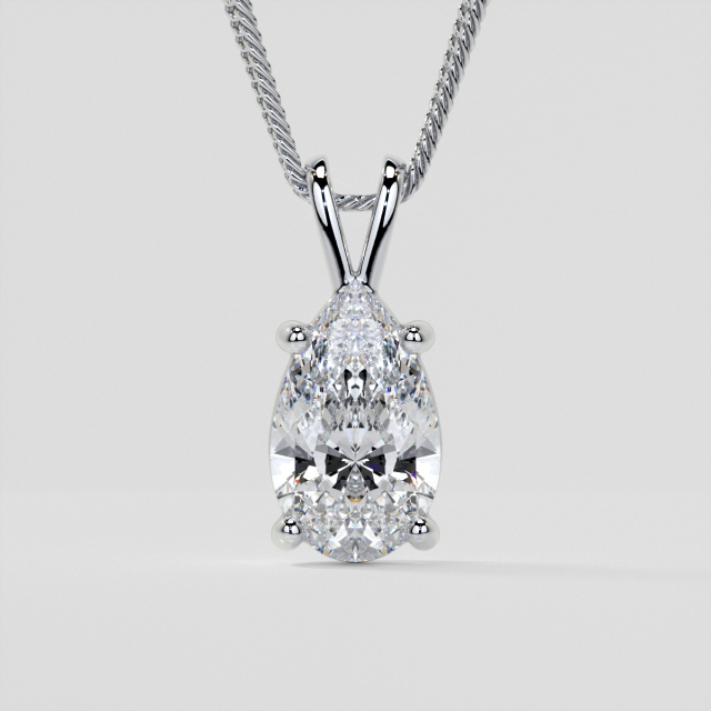 Lab Grown Diamond Pear Cut Solitaire Pendant With Diamond Cut Cable Chain