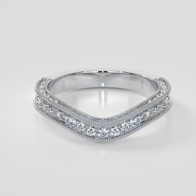 Round Cut Wedding Band with Milgrain and Scroll Design Set with Lab Grown Diamonds 