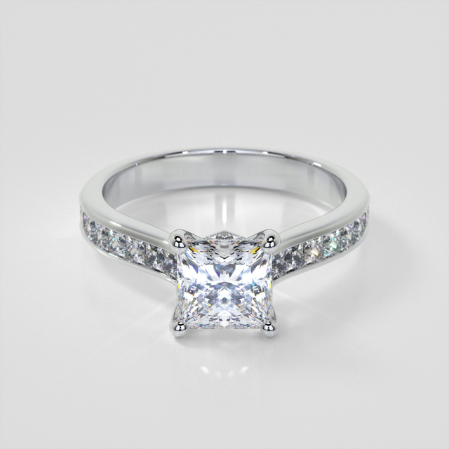 Lab Grown Diamond Princess Cut Channel Set Cathedral Style Engagement Ring