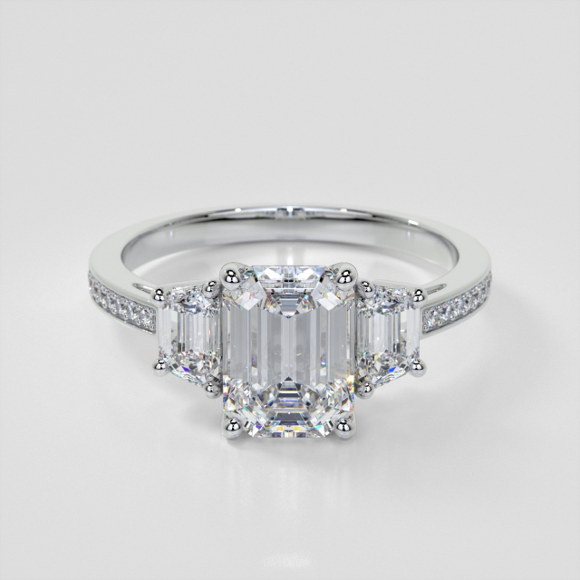 Lab Grown Diamond Radiant Cut Three-Stone Engagement Ring with Trapezoids