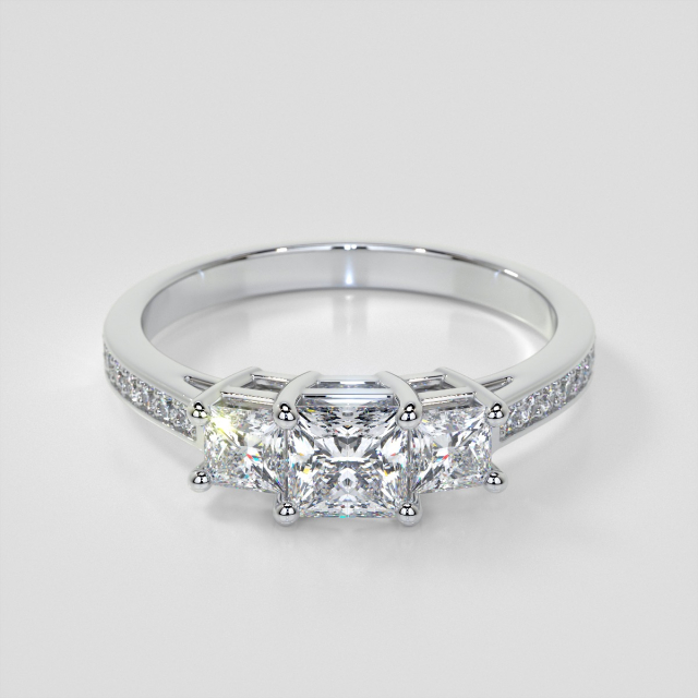 Lab Grown Diamond Princess Cut Three Stone Engagement Ring with Accents