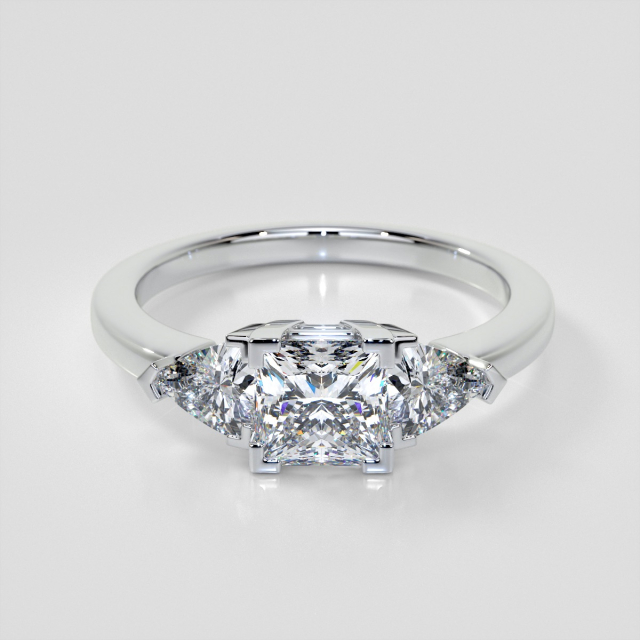 Lab Grown Diamond Princess Cut Three-Stone Engagement Ring With Trillion Accents