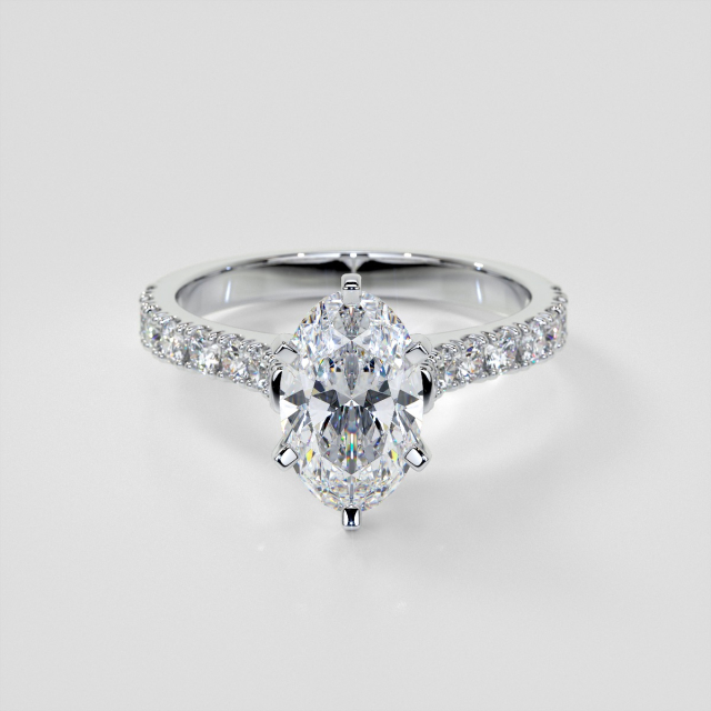 Lab Grown Diamond Oval Cut Cathedral Scallop Style Engagement Ring with Accents