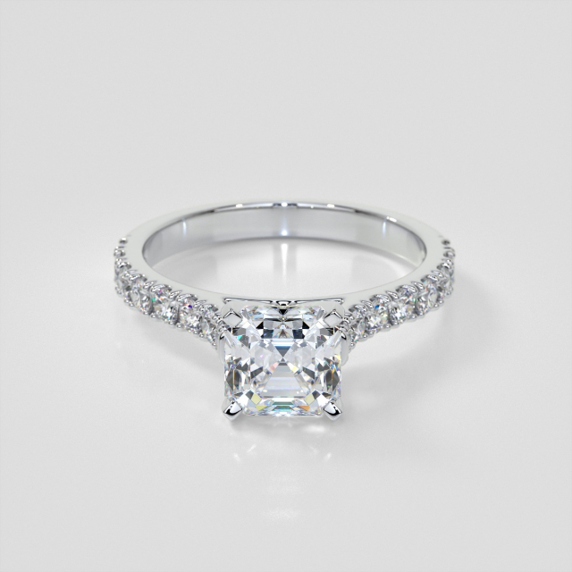 Lab Grown Diamond Asscher Cut Cathedral Scallop Style Engagement Ring With Accents