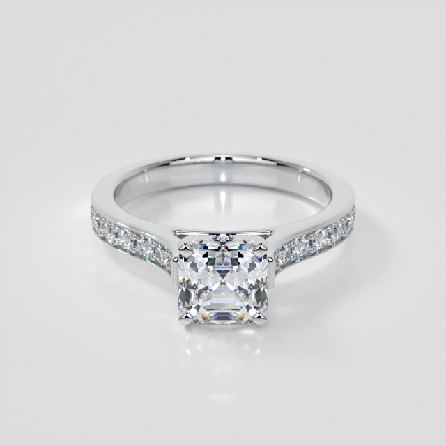 Lab Grown Diamond Asscher Cut Cathedral Style Channel Engagement Ring with Accents