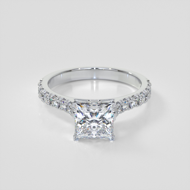 Lab Grown Diamond Princess Cut Cathedral Scallop Style Engagement Ring With Accents