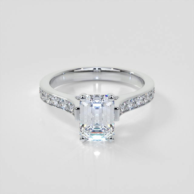Lab Grown Diamond Emerald Cut Cathedral Style Channel Engagement Ring with Accents