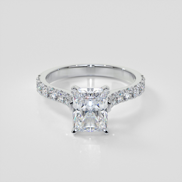 Lab Grown Diamond Radiant Cut Cathedral Scallop Style Engagement Ring with Accents
