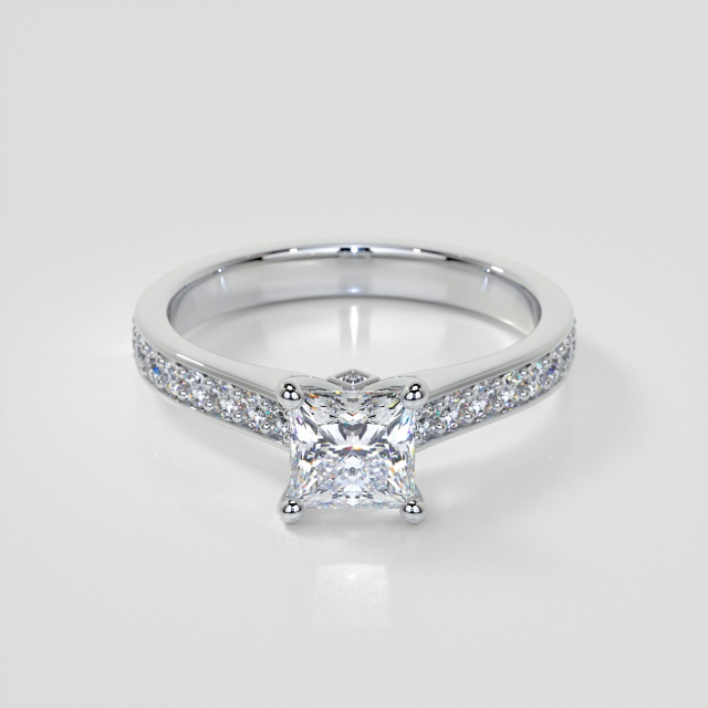 Lab Grown Diamond Princess Cut Accented Cathedral Engagement Ring