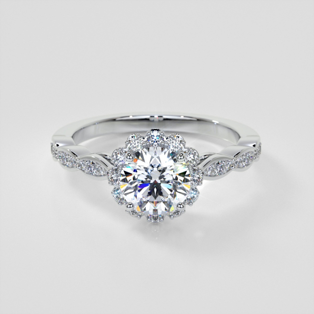 Lab Grown Diamond Round Cut Flower Design Engagement Ring